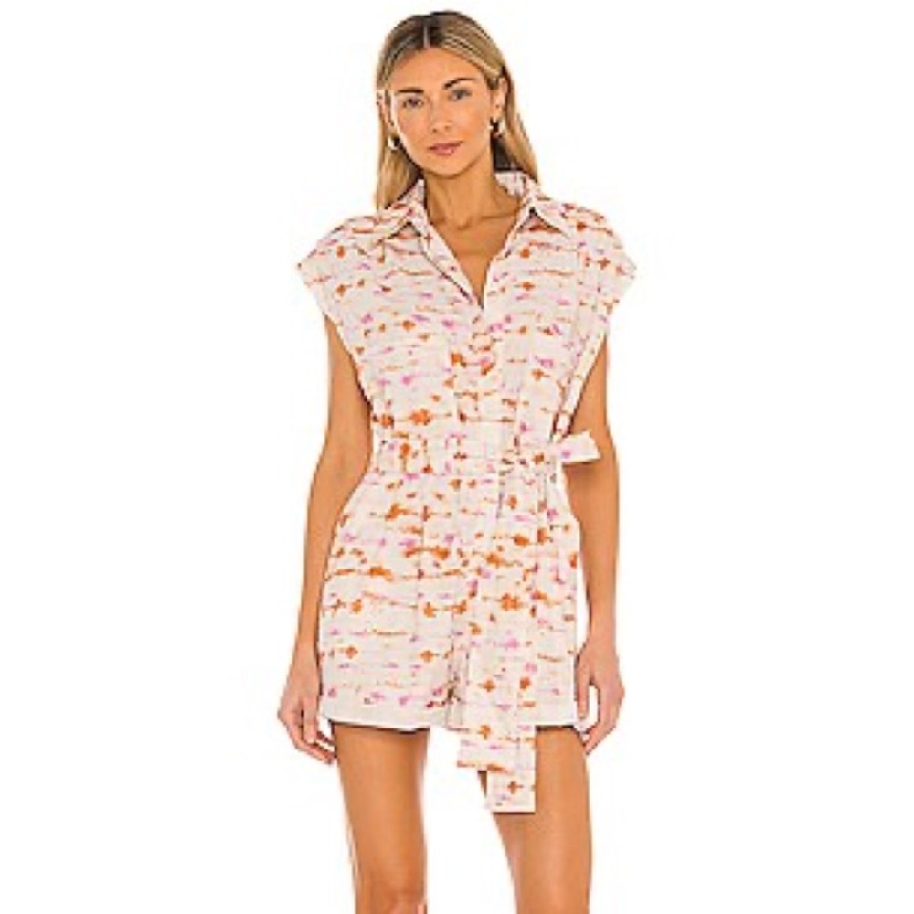 Blank NYC Pink and Orange Patterned Belted Romper